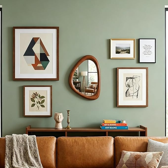 MAGFLERUM Irregular Wall Mirror, 15 * 10 inch Asymmetrical Wood Mirrors, Small Wall Mirror, Hanging Vertically and Horizontally. Mirrors for Wall Decor (Black Walnut)