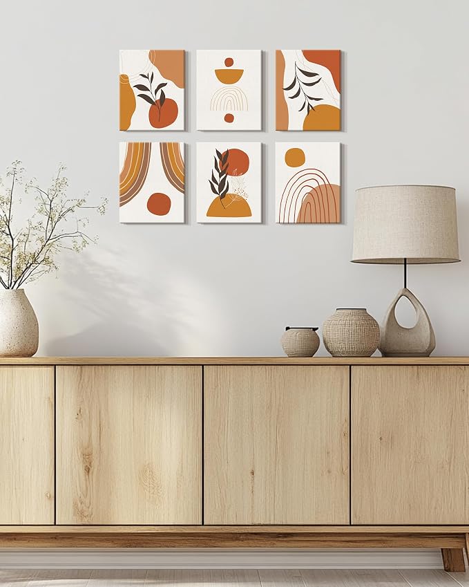 Drsoum Boho Framed Wall Art Minimalist Geometric Abstract Boho Room Decor Mid Century Modern Bohemian Prints for Living Room Bedroom Ready to Hang 8x10inx6pcs (Framed)