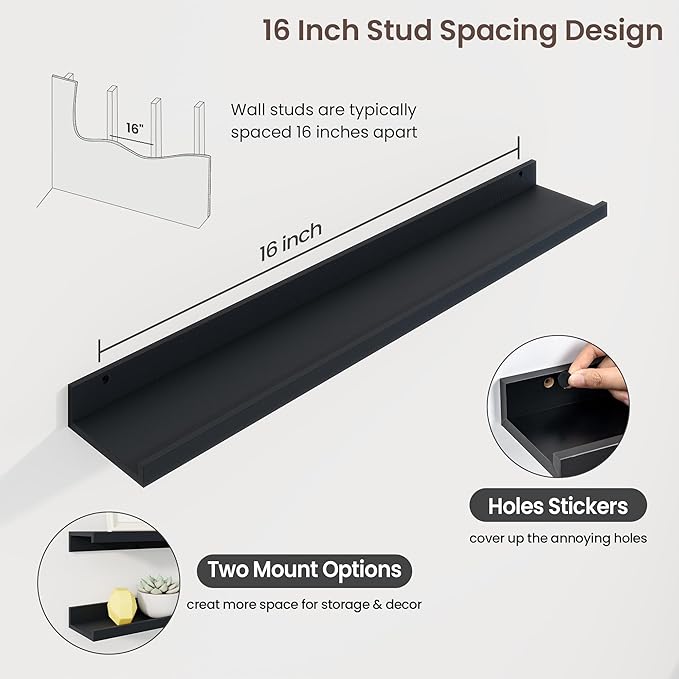 Axeman 36 Inch Floating Shelves | Black Picture Ledge Shelf Set of 3 | Rustic Wood Wall Shelves with Lip | 36" Black Picture Shelf for Wall with Ledge | Photo Shelves