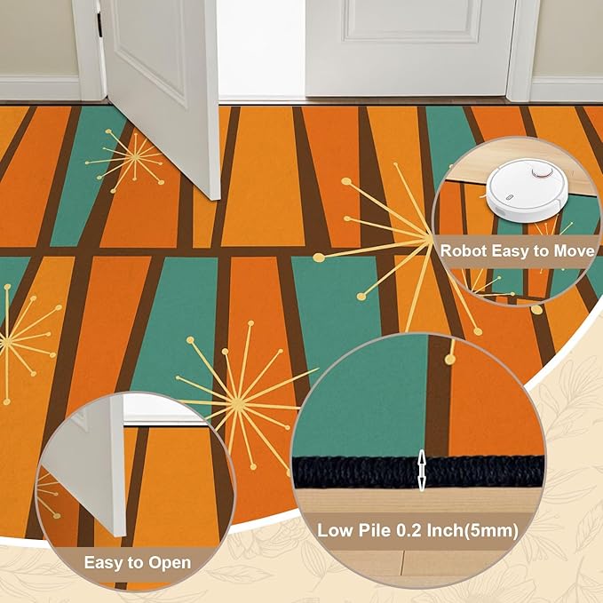 10x14 Area Rugs for Bedroom Boho Washable Rug for Living Room 50s Mid Century Modern Vintage Retro 1950s Mod Fifties Carpet for Dining Room Soft Rubber Backed Non-Slip Carpets for Bedroom Office