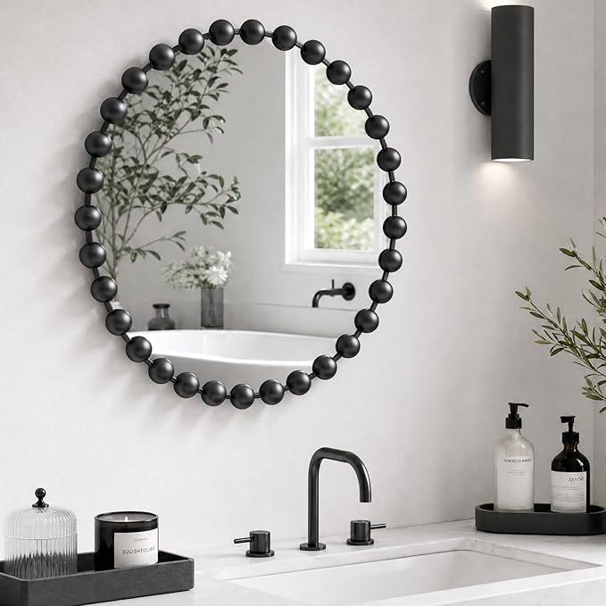 Madison Park 27 inch Black Round Mirror, Round Mirrors for Wall Decor, Metal Frame Circle Mirror for Bathroom, Living Room, Round Wall Metal Art Mirror