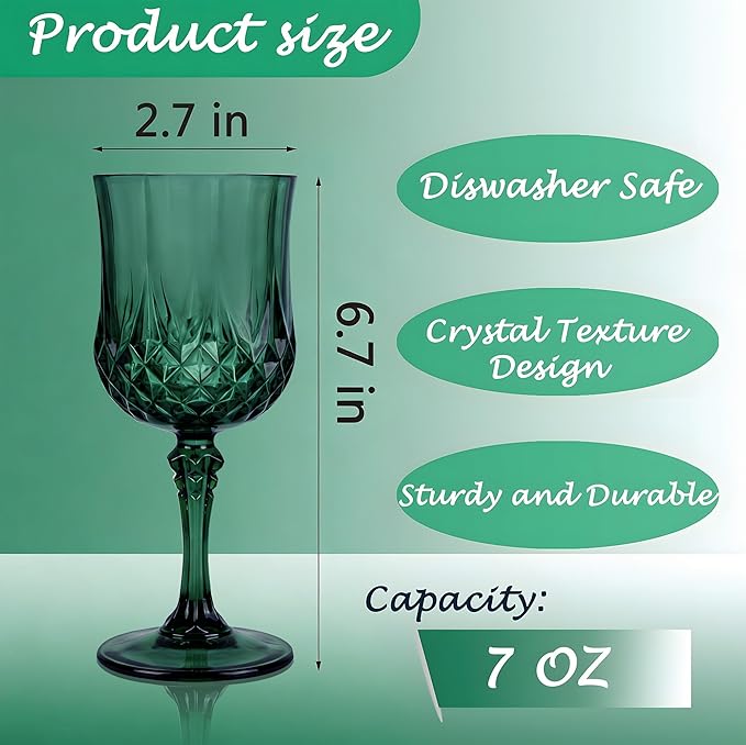 Plastic Wine Glasses, Plastic Goblets Vintage Style Cordial Drinking Glasses for Valentine’s Day, Wedding Reception, Grand Event Party Supplies (48, Green)