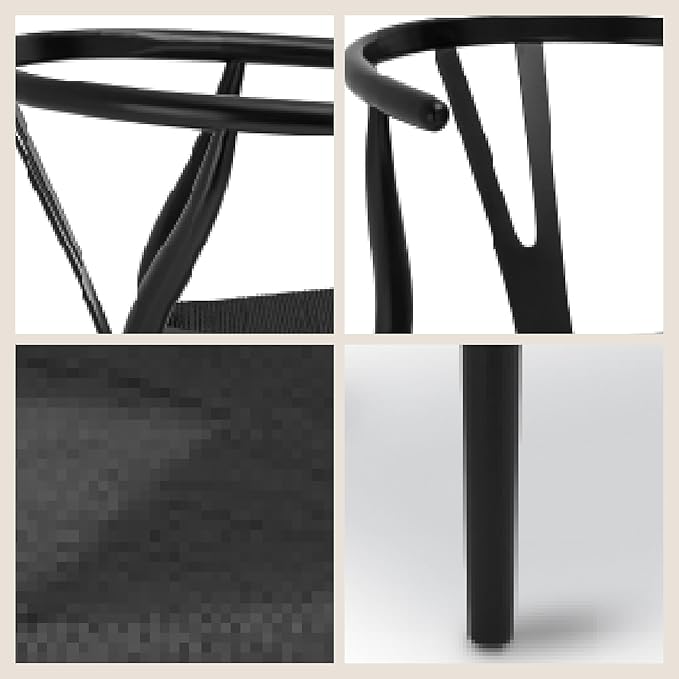 Poly & Bark Weave Dining Chairs – Mid-Century Modern Wishbone Dining Chairs with Arms, Solid Wood Frame, Indoor Use – Pitch Black – Single - Ideal for Dining Room, Kitchen or Stylish Accent Setting