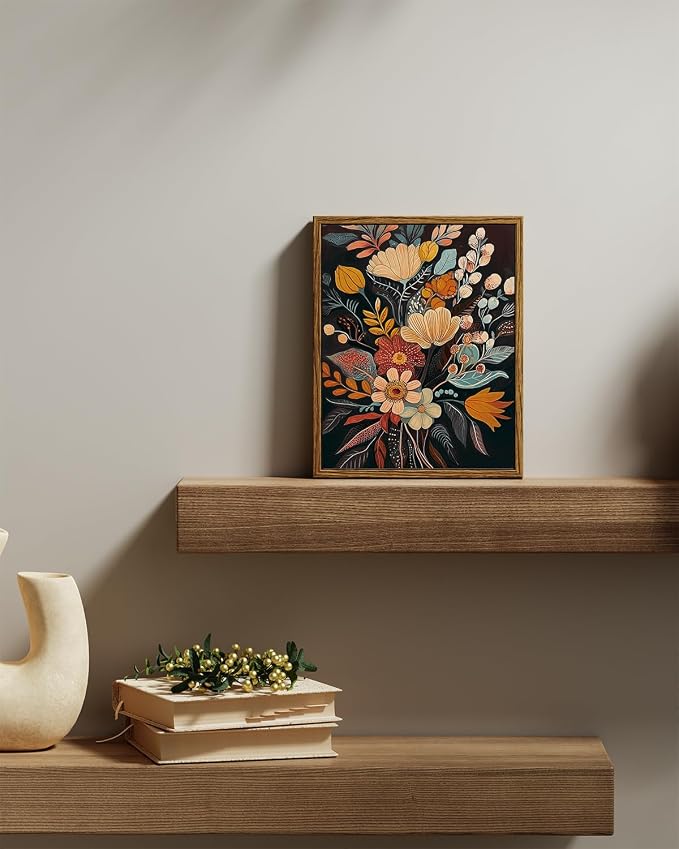 InSimSea Vintage Floral Framed Wall Art,Classic Retro Canvas Art, Colorful Botanical Decor for Living Room, Bedroom, Bathroom, Kitchen8x10in