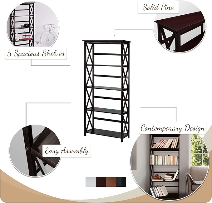 Montego 5-Shelf Bookcase - White