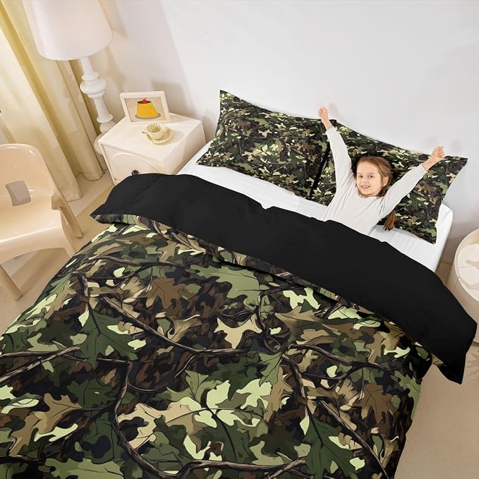 Erosebridal Tree Branches Duvet Cover Set Wild Branch Twin Bedding Sets for Girls for Kids Teens Child | Woodland Tropical Jungle Comforter Cover Natural Green Camo Tree Bed Set, Room Decor Aesthetic