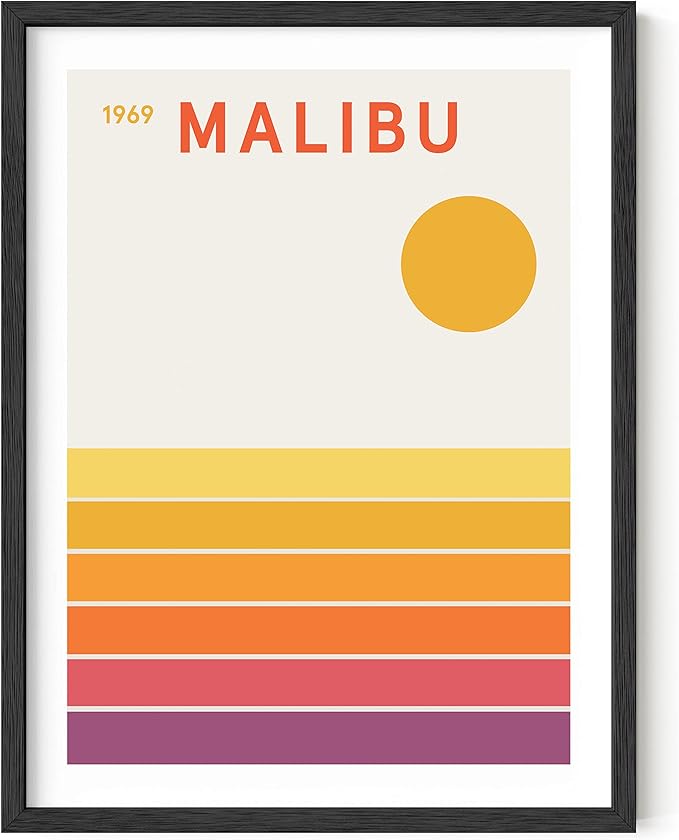 HAUS AND HUES Vintage California Wall Art - Travel Wall Art, Orange Geometric Wall Decor, Retro Travel Art (Black Frame, 12x16)