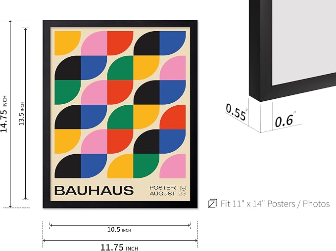 Poster Master Bauhaus Poster - Rainbow Knots Print - Abstract Art - Graphic Design Art - Geometric Art - Chic Boho Art - Mid Century Modern Art - Living Room or Bedroom Decor - 11x14 Black Framed