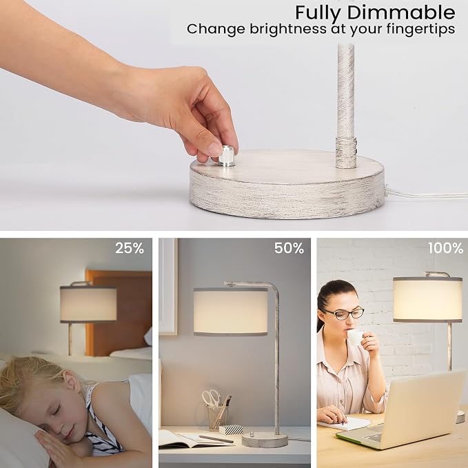 Seaside village Bedside Table Lamp with USB C+A Charging Ports, Fully Stepless Dimmable Modern Farmhouse Nightstand Lamp, Tall Reading Desk Lamp for Bedroom, Living Room, Office, 9W LED Bulb Included