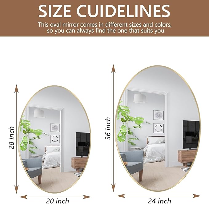 Oval Wall Mirror, 22"x30" Gold Oval Vanity Mirror, Bathroom Mirror of Metal Frame, Home Decorative Wall Mounted Mirror for Bathroom, Living Room, Entryway, Vanity