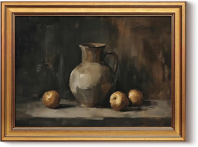 HUARCEY Gold Framed Vintage Wall Art for Living Room, Fruits Painting Prints Shelf Decor for Kitchen, Aesthetic Bedroom Wall Art, Best Gifts for Friends or Family - Ceramic and Fruit 16L x 12W