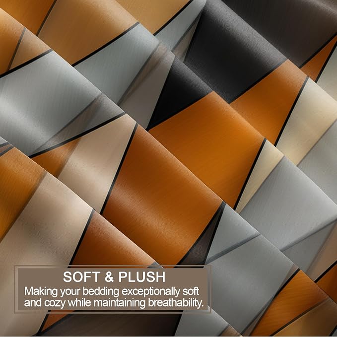 Orange Black Geometric Stripes Duvet Cover Twin Size, Mid Century Modern Geometrics Lines Bedding Set 3 Piece, Ombre Abstract Striped Patterned Comforter Cover with Zipper, 2 Pillowcases