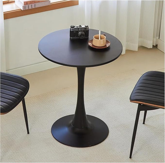 Round Dining Table, 24" Circle Tulip Table with Thickened Tabletop & Metal Pedestal, Mid Century Modern Bistro Table for Kitchen, Small Places, Living Room, Cafe (Black)