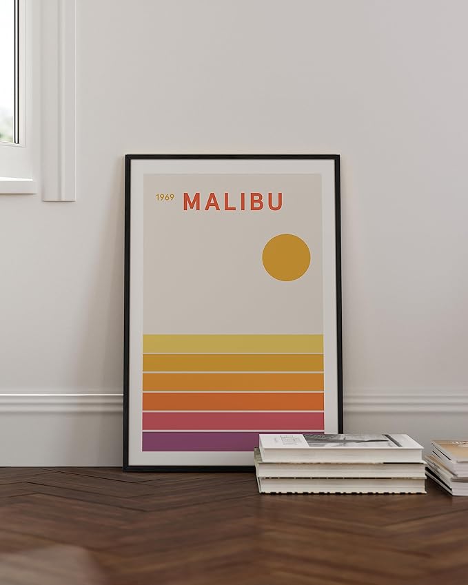 HAUS AND HUES California Travel Poster - Vintage Malibu Beach Print, Retro 1960s Aesthetic Decor (Unframed, 24x36)