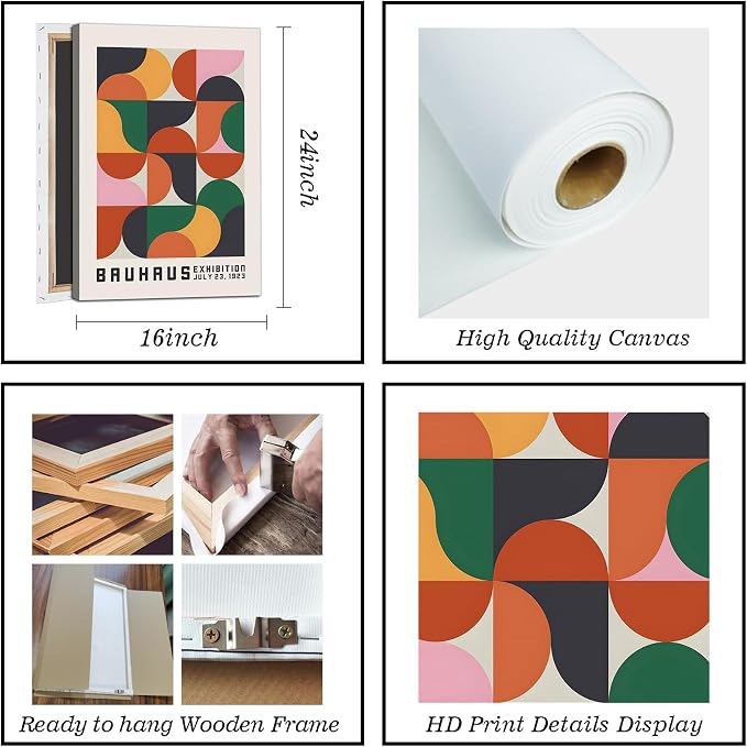Haruhiart Bauhaus Abstract Geometric Wall Art Colorful Geometric Modern Poster Red Black Yellow Pictures Abstract Shaped Wall Art Bauhaus Exhibition Poster Modern Colorful Pictures 16x24in with Frame