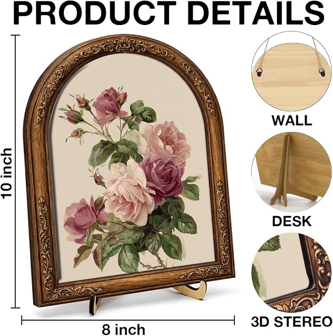 Shabby Chic Rose Wall Art Sign for Bedroom Decor, Pink Floral Arch Wooden Tabletop Sign, Romantic Vintage Shelf Decor, 8x10 Inch