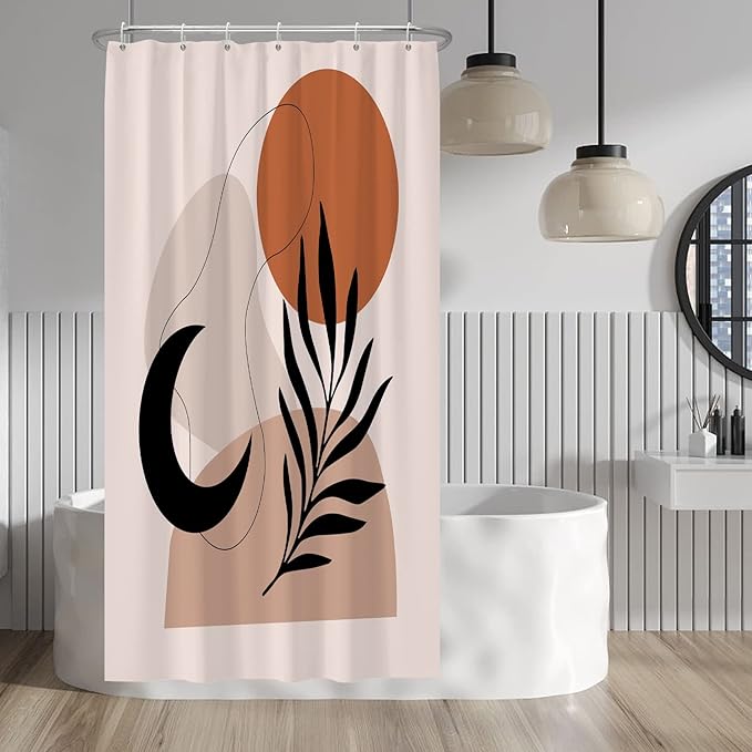 Baocicco Boho Mid Century Shower Curtain Sun and Moon Botanical Abstract Shower Curtains Decorative for Bathroom Home Waterproof Fabric Shower Curtain with Hooks 36x72 Inches