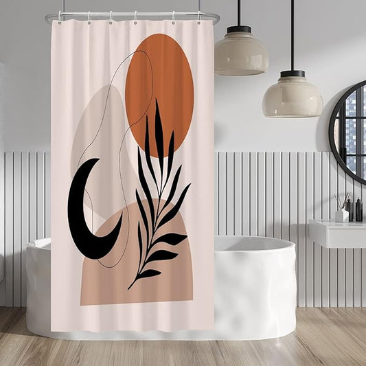 Baocicco Boho Mid Century Shower Curtain Sun and Moon Botanical Abstract Shower Curtains Decorative for Bathroom Home Waterproof Fabric Shower Curtain with Hooks 36x72 Inches