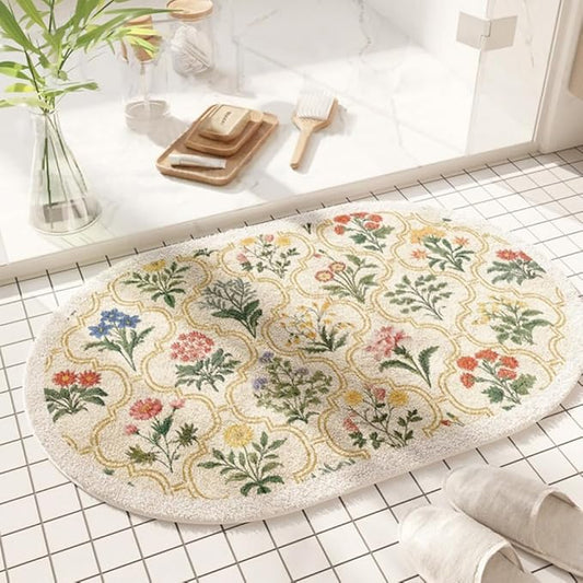 vctops Oval Bathroom Rugs, Spring Floral Print Absorbent Microfiber Bath Rugs, Non Slip Quick Dry Bath Mats for Bathroom Floor, Tub and Shower, Home Decor Accessories (Oval A,20"x31")