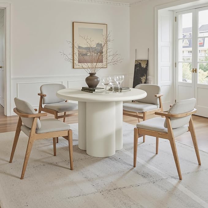 44.9" Modern Round Dining Table for 4-6, 2" Thickened Matte Concrete Tabletop & Unique Cloud-Shaped Pedestal, Circle Kitchen Table for Dining Room Apartment, Easy Assembly & Clean (White, Only Table)