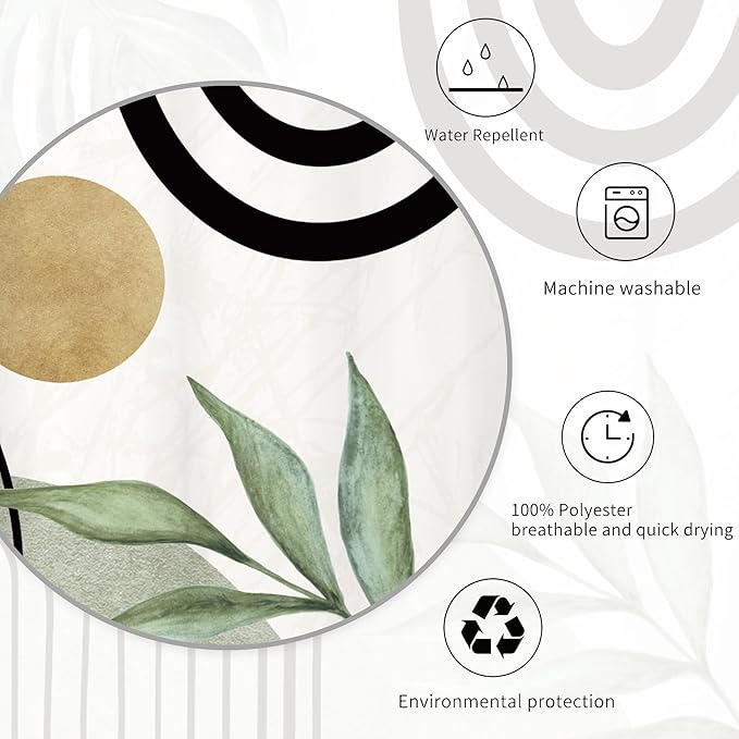 Miyotaa Abstract Light Sage Green Shower Curtain Set 60Wx71H Inches Minimalist Aesthetic Modern Contemporary Plant Leaves Neutral Monstera Mid Century Waterproof Bathroom Curtain with 12 Hooks