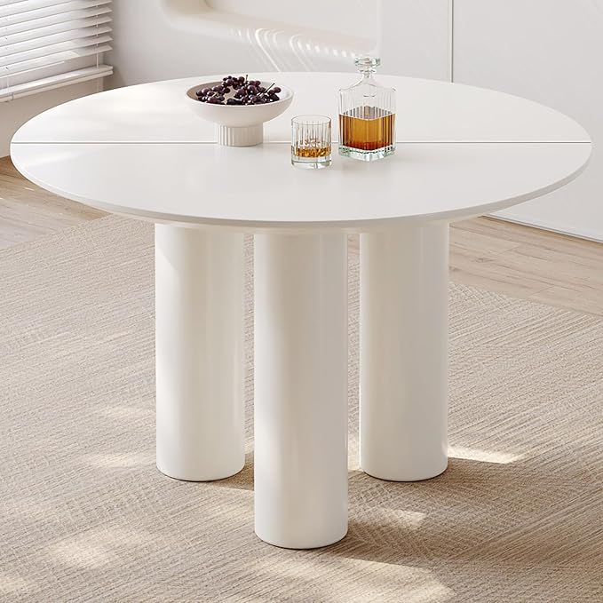 46.06" White Dining Table for 4 Round Kitchen & Dining Room Tables with Thicken Tabletop and Wooden Legs Circle Leisure Coffee Dinette Table for Kitchen, Living Room, Office