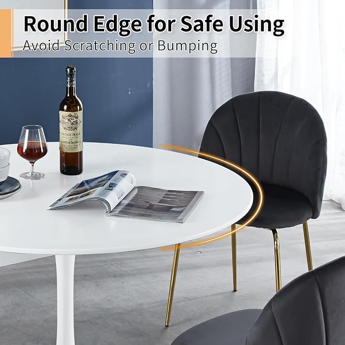 42 Inch Modern Round White Dining Table for 4-6 Person,Mid-Century White Tulip Table Kitchen Dining Table with MDF Table Top and Pedestal Base for Home Kitchen