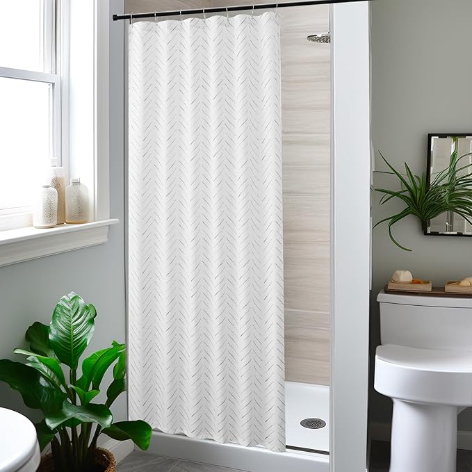 jinchan Small Stall Grey and White Shower Curtain 36x72 Inches Inky Herringbone Chevron Zig Zag Waterproof Fabric Modern Farmhouse Shower Curtains for Bathroom with 7 Hooks