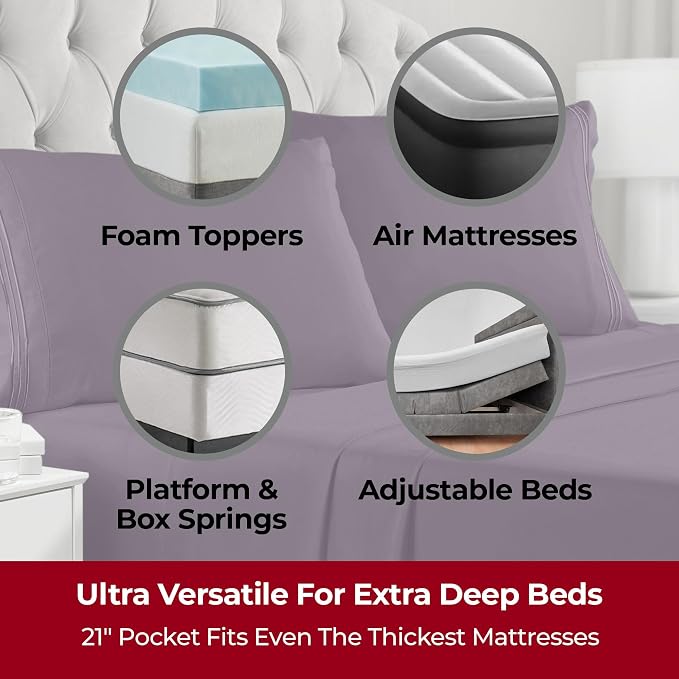 Mellanni Extra Deep Full Sheets - 4 PC Iconic Collection Bedding - Hotel Luxury, Ultra Soft, Cooling Bed Sheets - Wrinkle, Fade, Stain Resistant (Full, Purple)