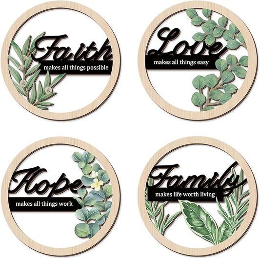 TOARTi Bohemian Inspirational Wooden Hanging Signs Sage Green Botanical Wall Art for Bedroom Living Room Eucalyptus Faith Hope Love Family Positive Affirmations Wall Decor Hollow Boho Minimalist Wood Plaques