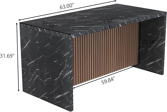 63" Large Imitation Marble Dining Table for 4-6 People(Patent Pending),Island Table with LED Lights,Mordern Marble Stripes Kitchen Dining Table with Grille design for Dining Room,Living Room (Black)