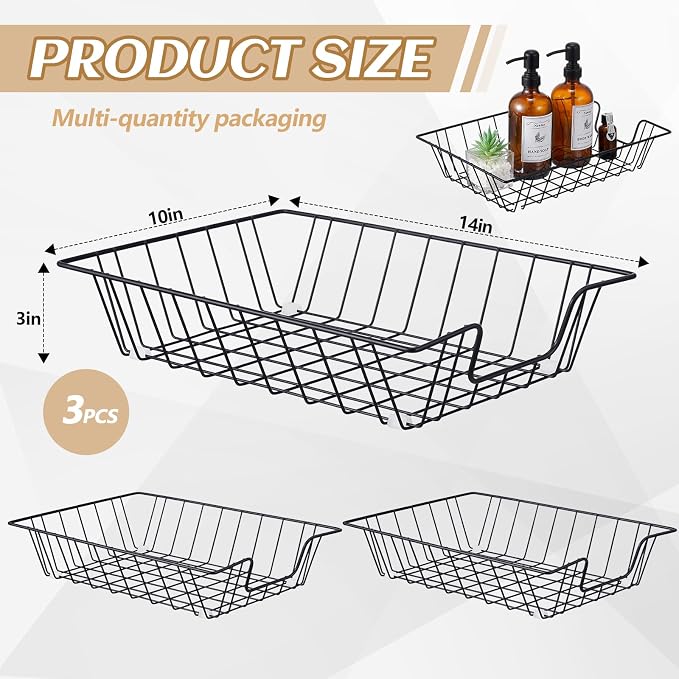 Yeaqee 3 Pcs Letter Tray Wire Paper Trays Stackable File Desk Organizer Metal File Paper Holder Basket for Desk Desktop Letter Storage for Office Home Classroom School (Black,14'' X 10'' X 3'')