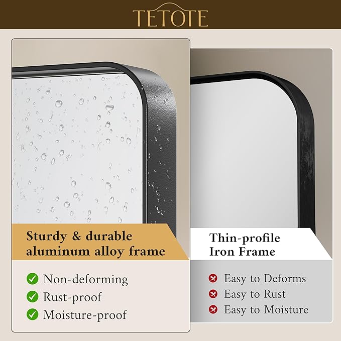 TETOTE Black Vanity Mirror 28 x 36 Inch for Bathroom Over Sink Metal Framed Mirror Modern Farmhouse for Living Room Entryway(Horizontal/Vertical)