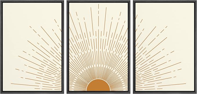 wall26 Framed Canvas Print Wall Art Set Boho Mid-Century Orange Minimal Shining Sun Galaxy Nature Abstract Illustrations Modern Bohemian Decorative for Living Room, Bedroom, Office - 16"x24"x3 Black