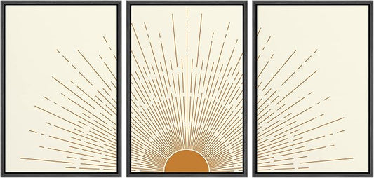 wall26 Framed Canvas Print Wall Art Set Boho Mid-Century Orange Minimal Shining Sun Galaxy Nature Abstract Illustrations Modern Bohemian Decorative for Living Room, Bedroom, Office - 24"x36"x3 Black