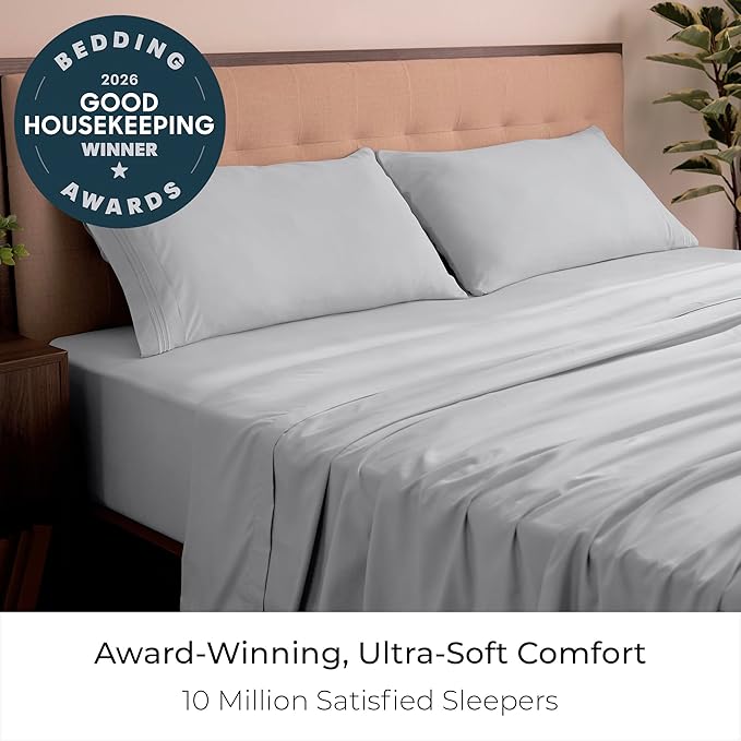 Mellanni California King Sheets Set - 4 PC Iconic Collection Bedding - Hotel Luxury, Extra Soft, Cooling Bed Sheets - Wrinkle, Fade, Stain Resistant (Cal King, Light Gray)