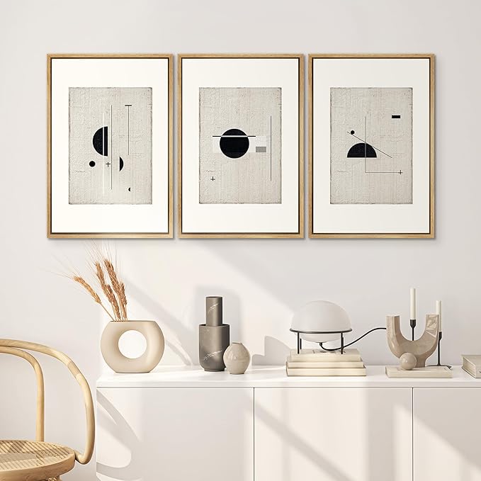 SIGNWIN Framed Canvas Print Wall Art Set Mid-Century Modern Geometric Polygons Abstract Shapes Illustrations Modern Art Decorative Minimal Duotone for Living Room, Bedroom, Office - 16"x24"x3 Natural
