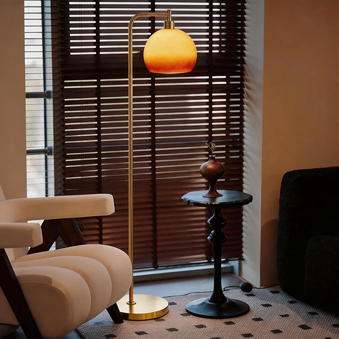 67" Soft Glow Art Deco Floor Lamp - Metal Pole Sunset Glass Lamp, Pedal Switch & E26 Bulb, Perfect for Bedroom Living Room Office Scandinavian/Minimalist/Contemporary Interiors