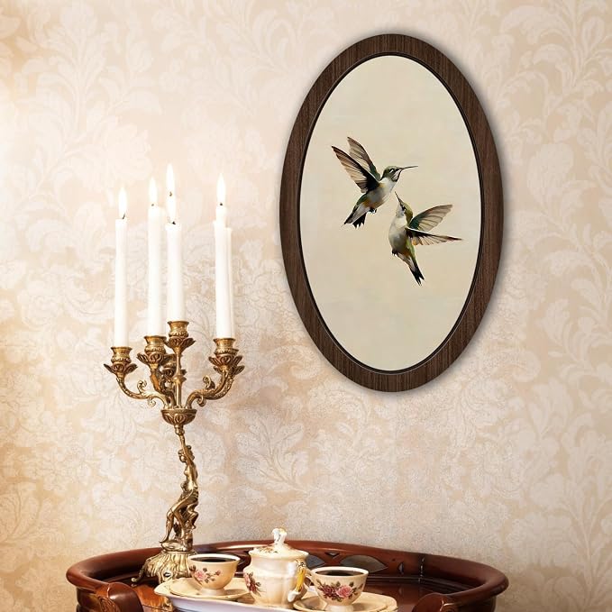 UYIKG Vintage Hummingbird Oval Wall Art,Rustic Farmhouse Cottagecore Oil Painting Hummingbird Oval Wall Decor,Farmhouse Country Wooden Framed Decor for Home Bedroom Living Room 9x14.6 in