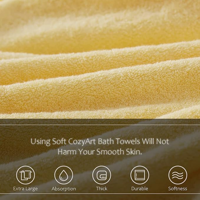 COZYART Yellow Luxury Bath Towel Set, Turkish Cotton Hotel Towel Bulk for Bathroom, Thick Bathroom Set of 6 Pcs with 2 Large Bath Towels, 2 Hand Towels, 2 Washcloths, 650 GSM.