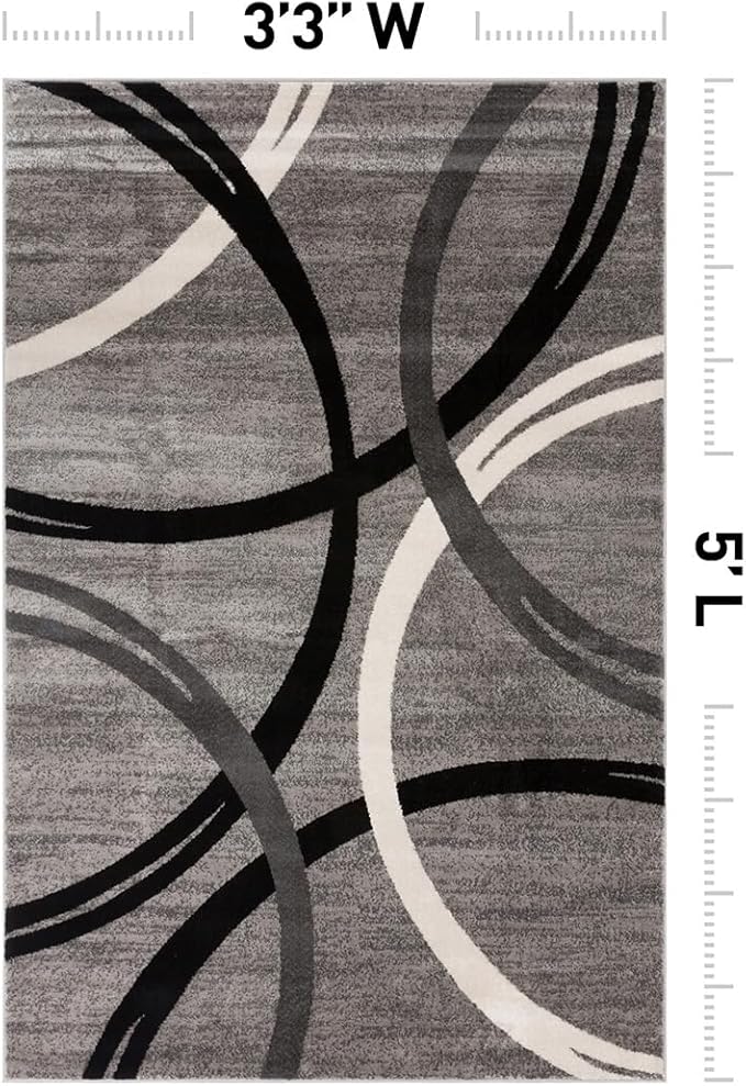 Rugshop Wavy Circles Design Area Rug, Fade-Resistant Carpet for Kitchen, Entryway, or Office, Gray, 3'3" x 5'