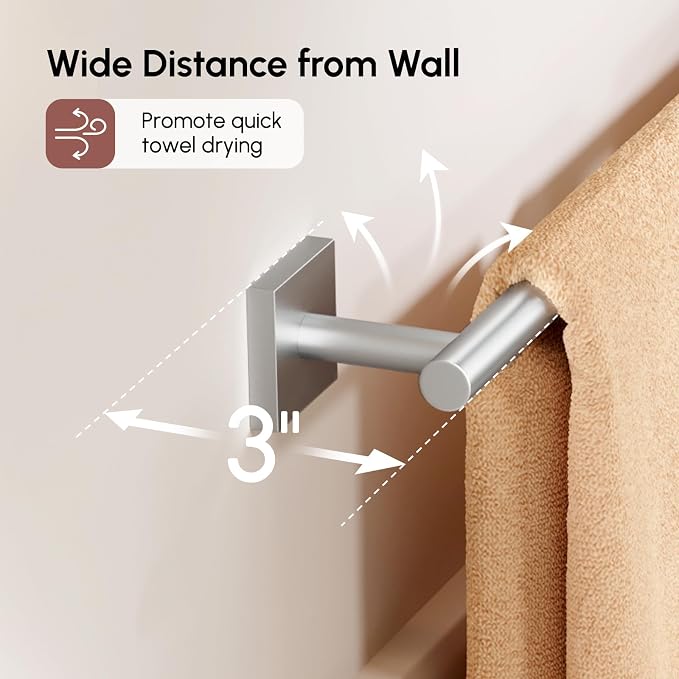 USHOWER Brushed Nickel Towel Bar, 24 Inch Towel Racks for Bathroom Wall Mounted, 304 Stainless Steel Towel Holder with Square Base, Modern Home Decor (Total Length 26 Inch)