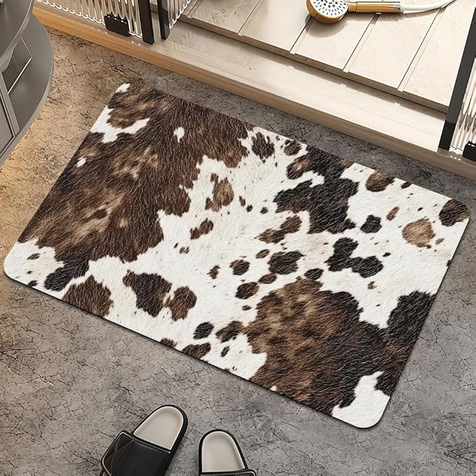 Bath Mat Rug,Animal Cow Skin Texture Non Slip Quick Dry Super Absorbent Thin Bathroom Rugs Fit Under Door-Easy to Clean Bathroom Floor Mats-Shower Rug for Shower Sink Bathtub(16" x 24"in)