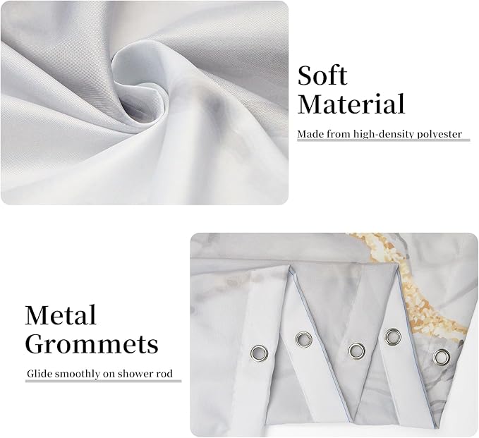 Grey Shower Curtain, Ombre Light Grey Marble Shower Curtain Set Modern Aesthetic Gray Ink Texture Waterproof Bathroom Curtain with Hooks, 72x78 Inch