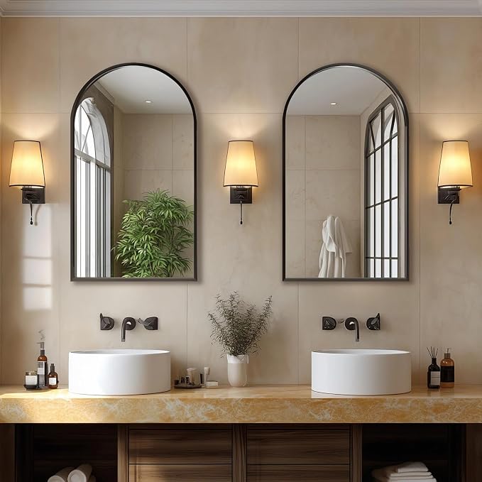 Arched Wall Mirror 30x20 Inch Black Bathroom Vanity Mirror with Metal Frame, Modern Arch Mirror for Bedroom, Living Room, Entryway, Wall Mounted Decorative Mirror