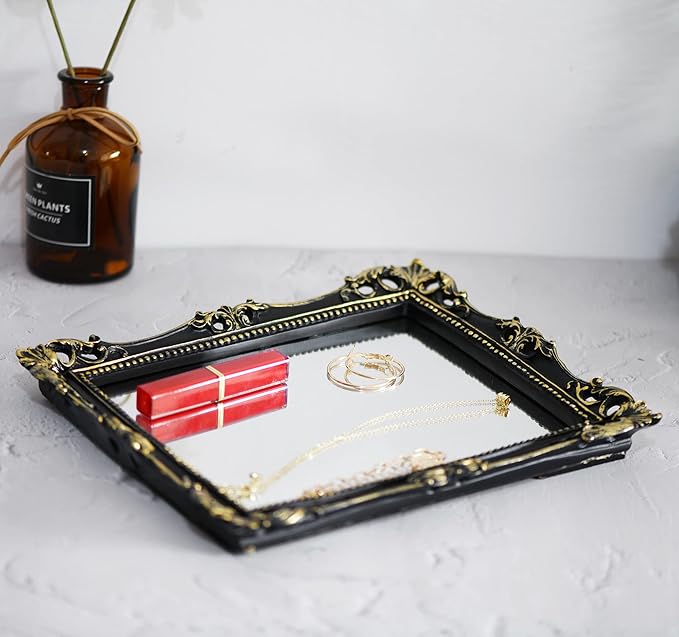 Funerom Vintage 11 x 9.5 inch Decorative Mirror, Wall Mounted & Tabletop Makeup Mirror ，Square (Black)