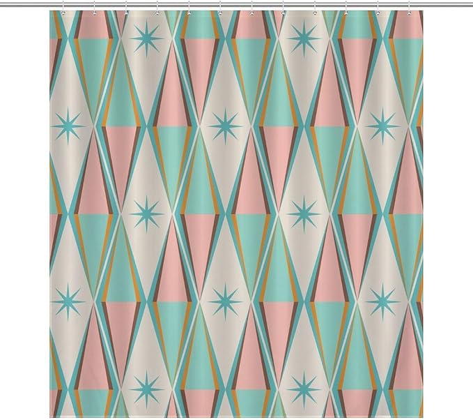 Mid Century Shower Curtain,Modern Abstract Atomic Retro 60s Geometric Fabric Bathroom Decor Curtains with Hooks 66x72in（168x183cm）