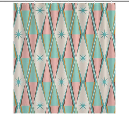 Mid Century Shower Curtain,Modern Abstract Atomic Retro 60s Geometric Fabric Bathroom Decor Curtains with Hooks 66x72in（168x183cm）
