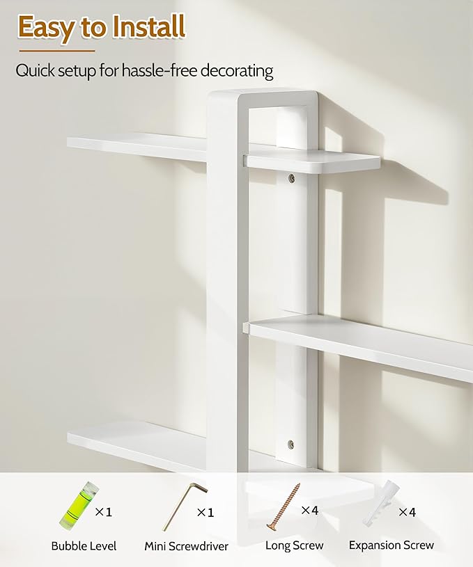 SUMGAR White Floating Shelves for Wall Mounted Shelving Unit All Pine Wood 3 Tier Large Shelf for Bedroom Living Room Office Bathroom Home Decoration Storage Plant Photo Display Modern 20in