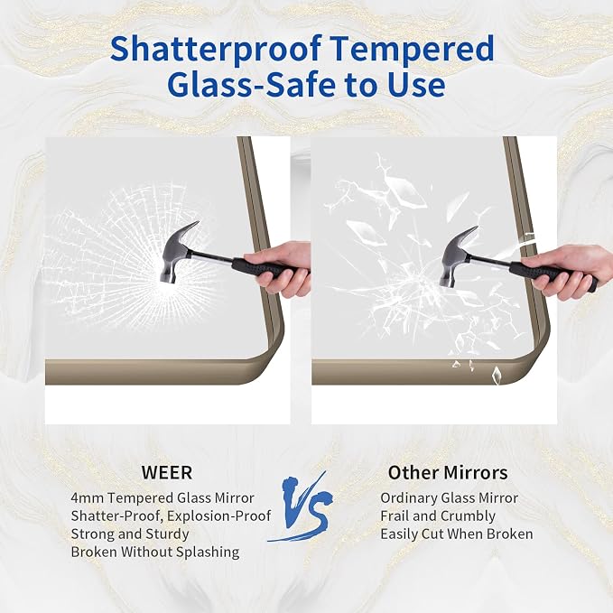 WEER 28x36 Inch Bronze Bathroom Mirror for Vanity, Brushed Bronze Metal Frame Mirror for Wall, Rounded Rectangle Bronze Frame Mirror with Tempered Glass, Anti-Rust (Horizontal/Vertical)